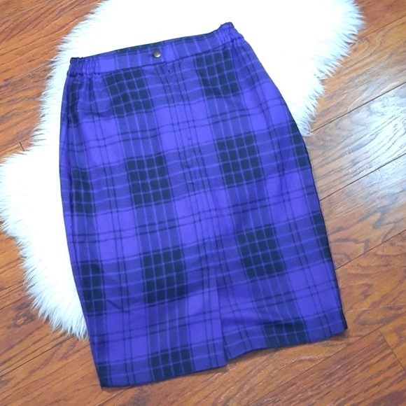 Vintage Dresses & Skirts - Y2K Plaid Midi Black and purple Pencil Skirt